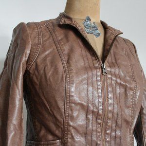 Y2K Faux Leather Brown Aviator Style Jacket